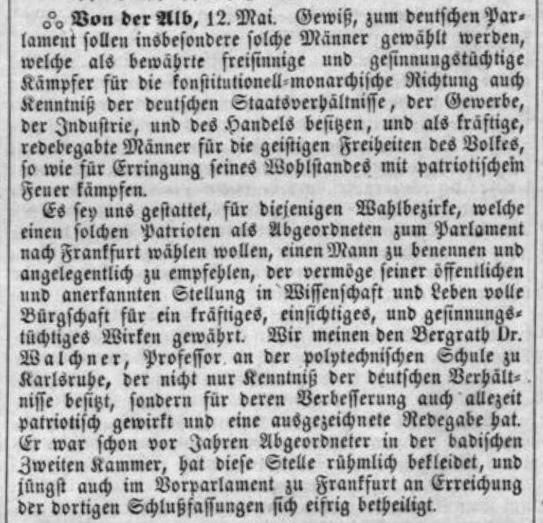 Karlsruher Zeitung 14.5.1848 Walchner